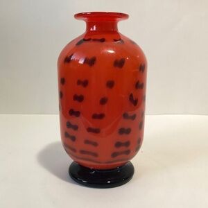 Vibrant Orange Murano Art Glass Vase with Cobalt Blue Accents